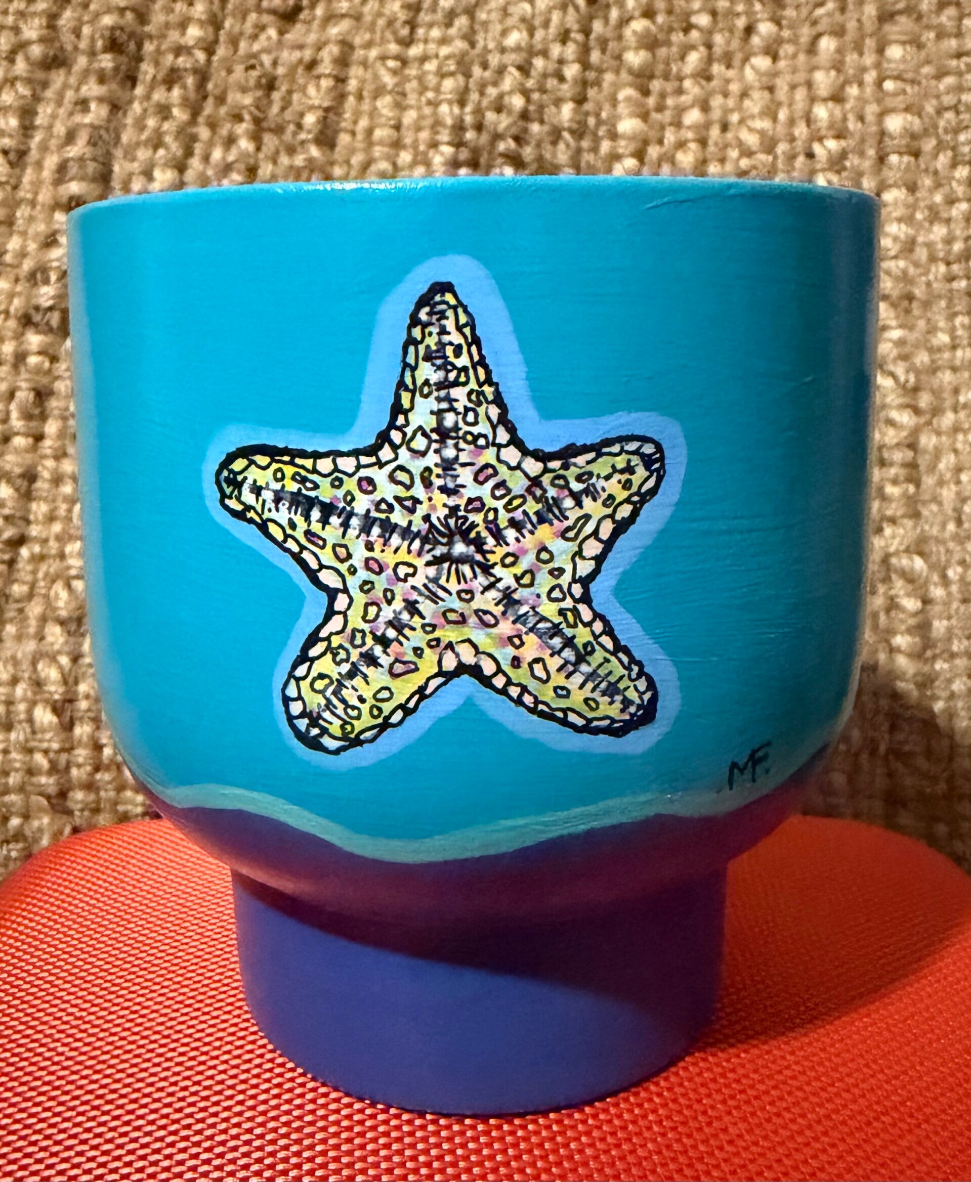 Ceramic hand painter planter pot, pen cup, display art beach starfish ocean