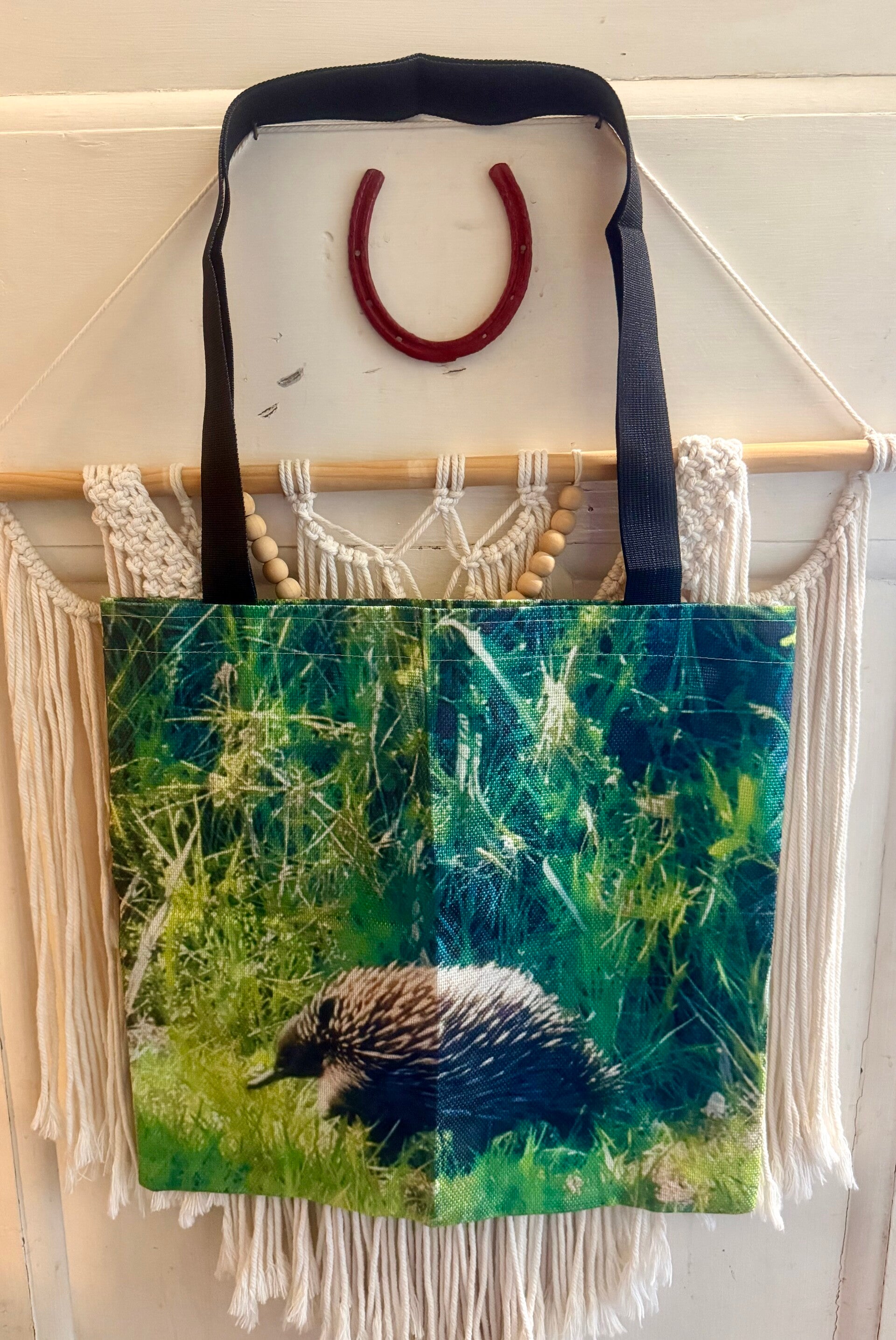 Echidna photo tote linen custom wildlife reusable shopping bag
