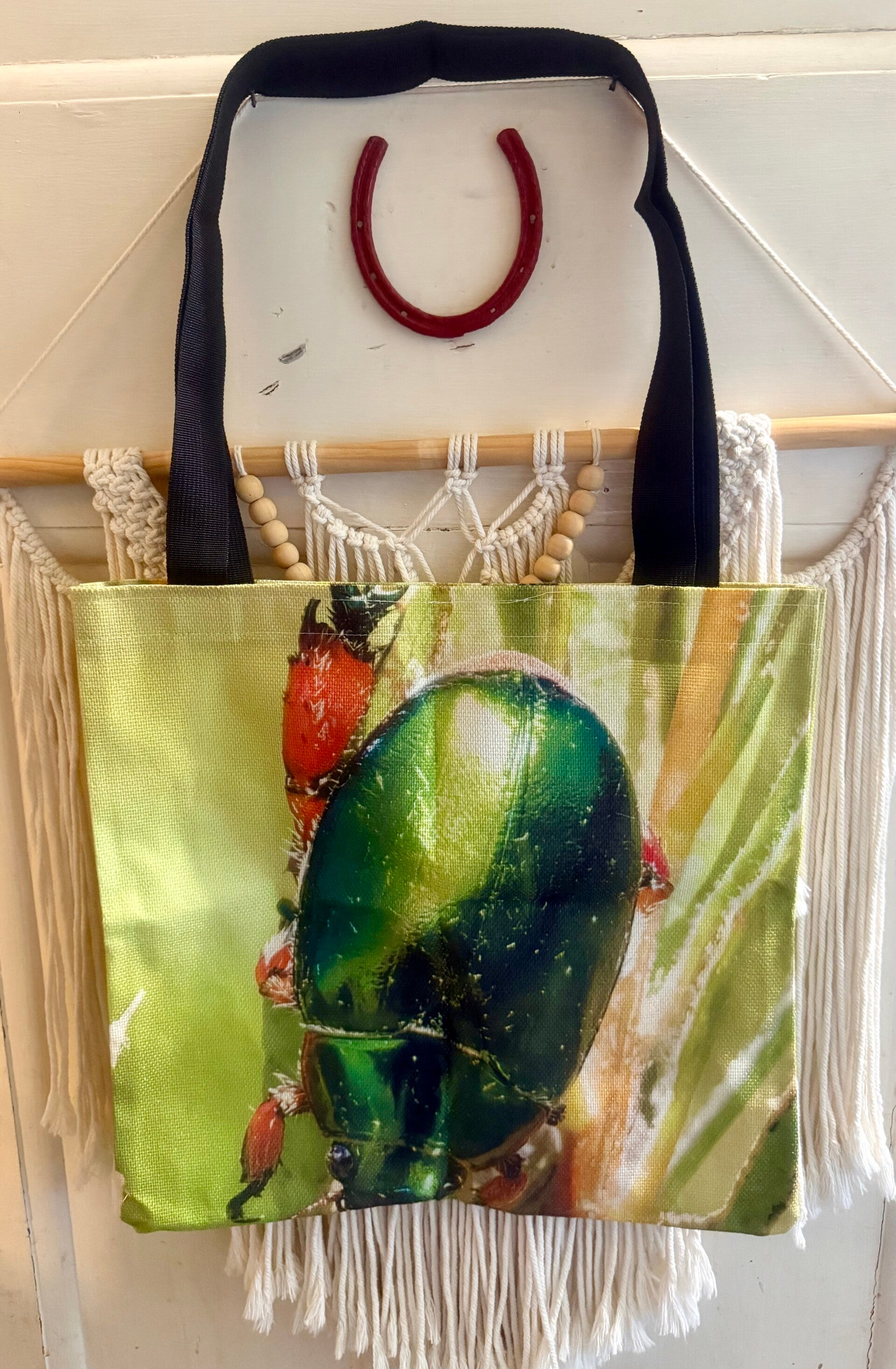 Christmas beetle bug tote reusable shopping bag green nature