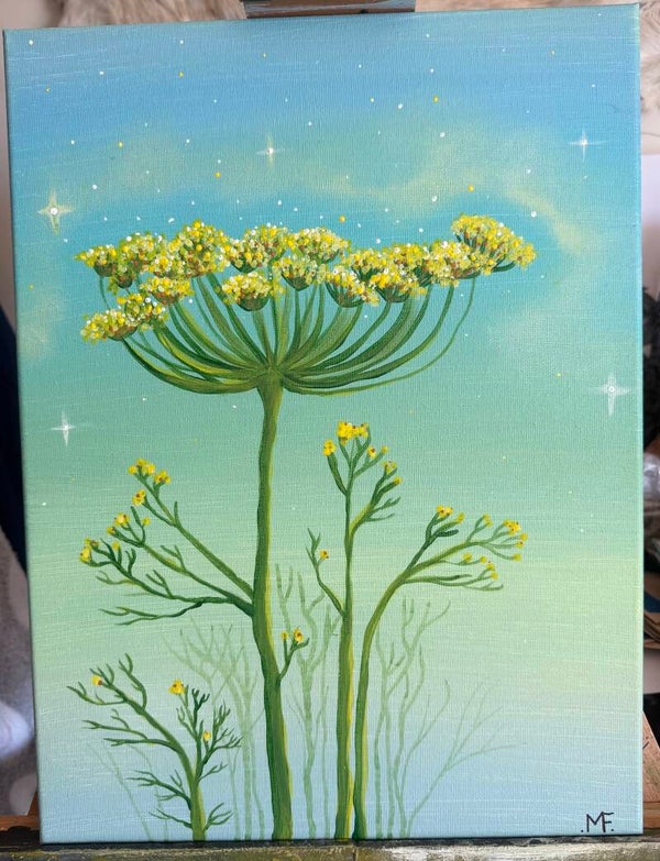 Wild fennel hand painted unique wall art native wildflowers whimsical magic healing