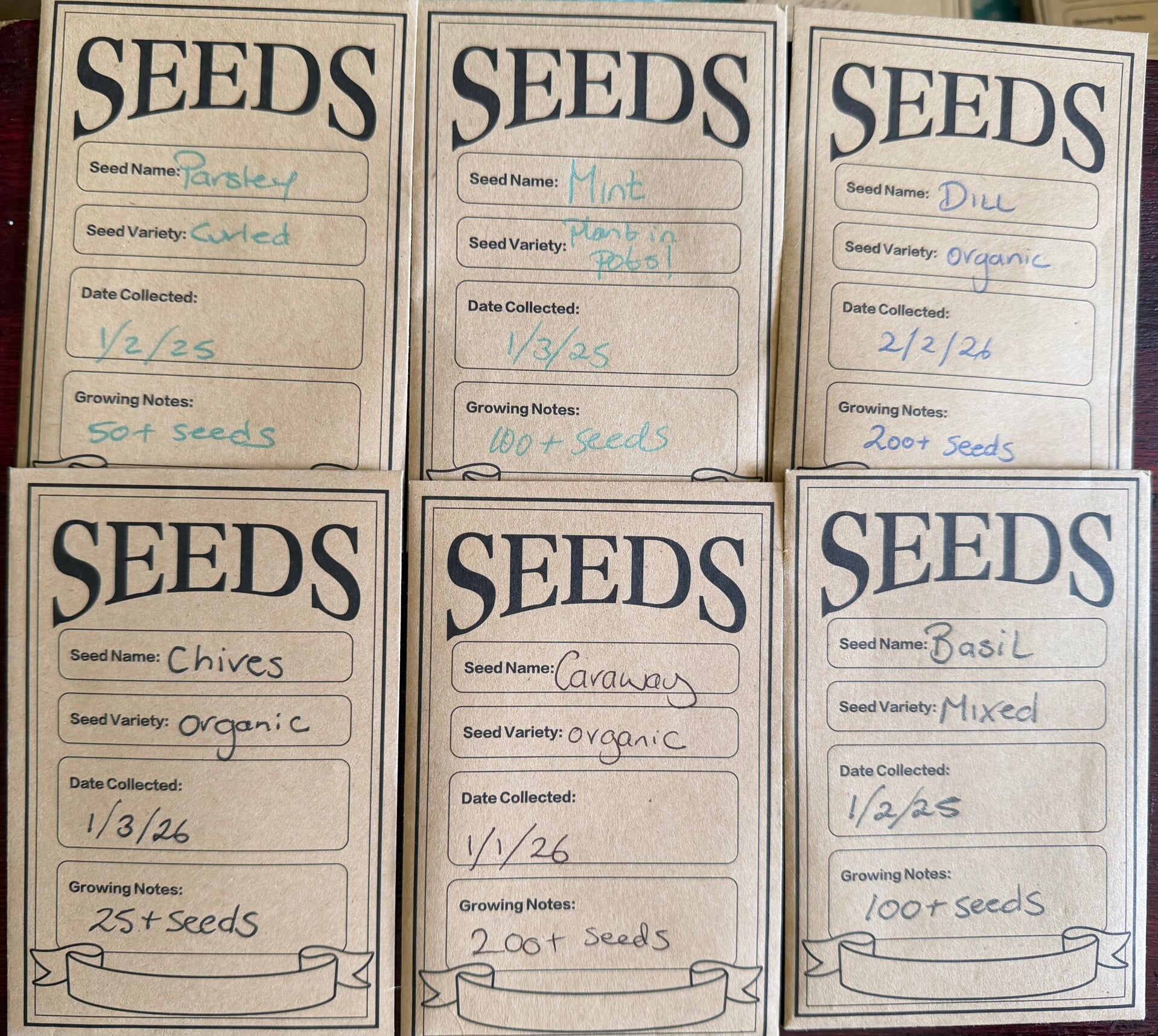 Herb gardener seed pack kit 6 organic premium homegrown herb seeds