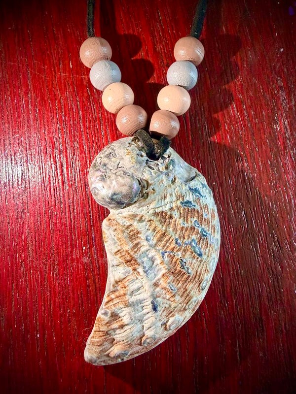 Abalone shell necklace handmade wooden beads natural ocean boho