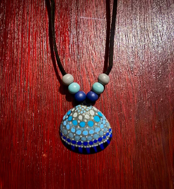 Handpainted shell necklace handmade boho ocean jewellery dots wooden bead