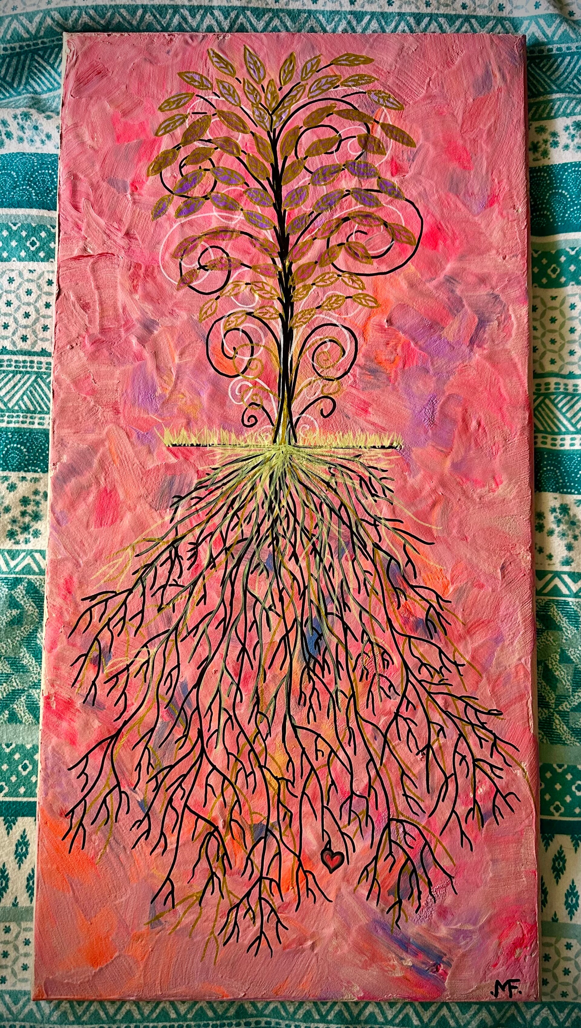 Tree of life handpainted canvas wall art 60x30 love