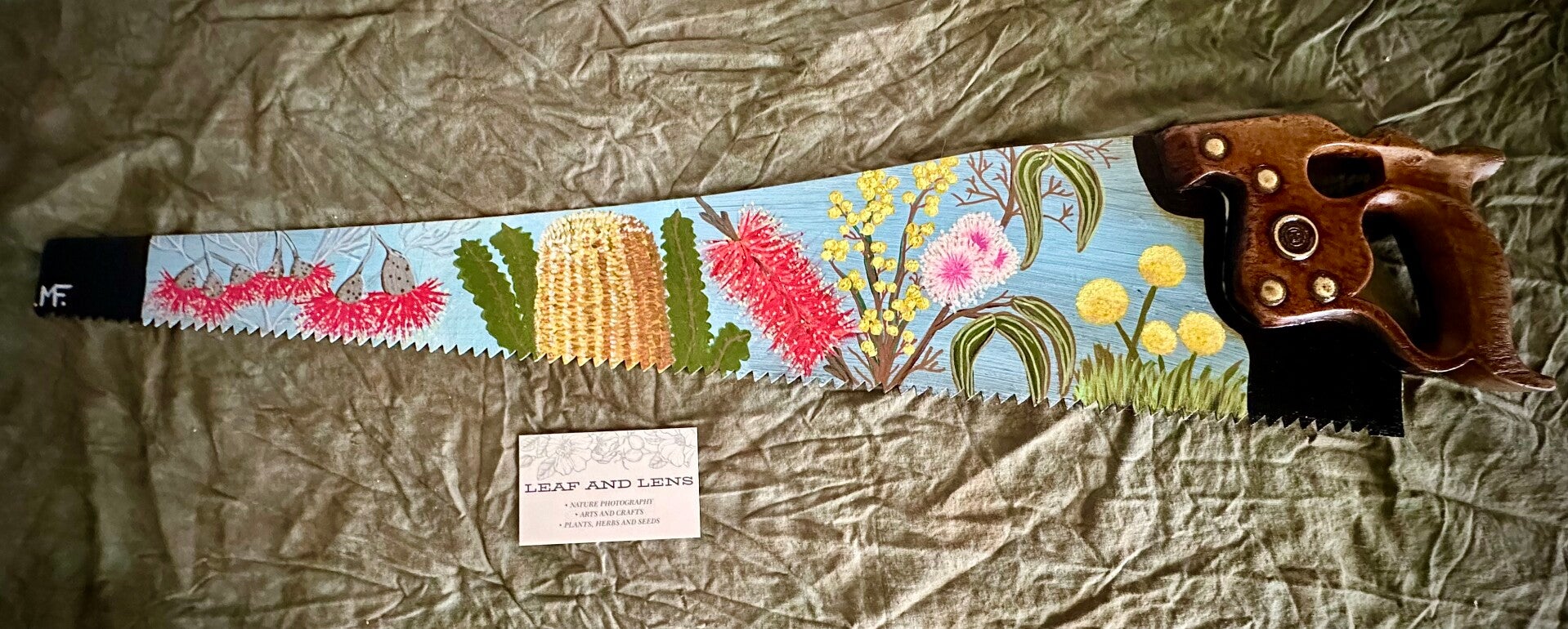 Hand painted vintage saw disston & sons native flora