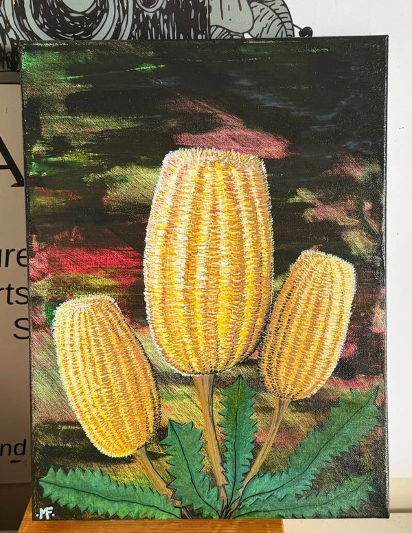 Coastal Banksia abstract acrylic on canvas 30x40cm
