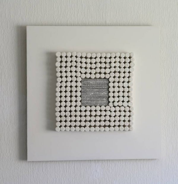 Abstract 3d painting - White square of corks and cardboard AJArt  M60