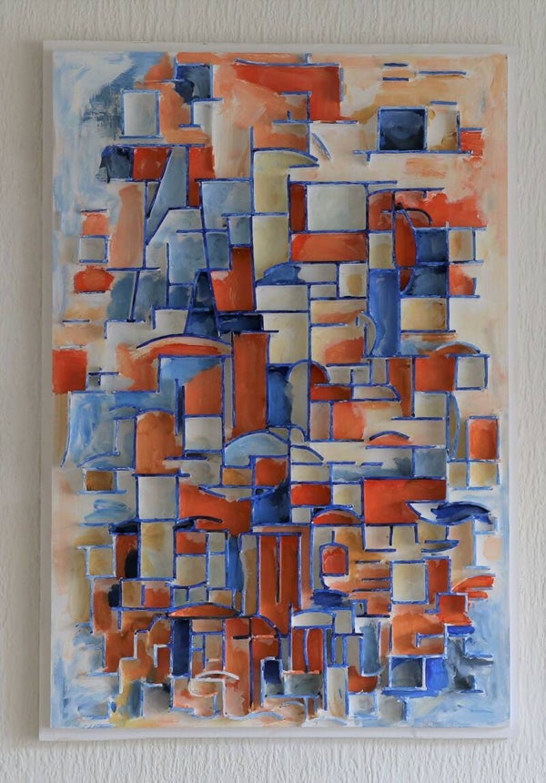 Mondrian Blue/Salmon White 3D Painting AJArt  M65