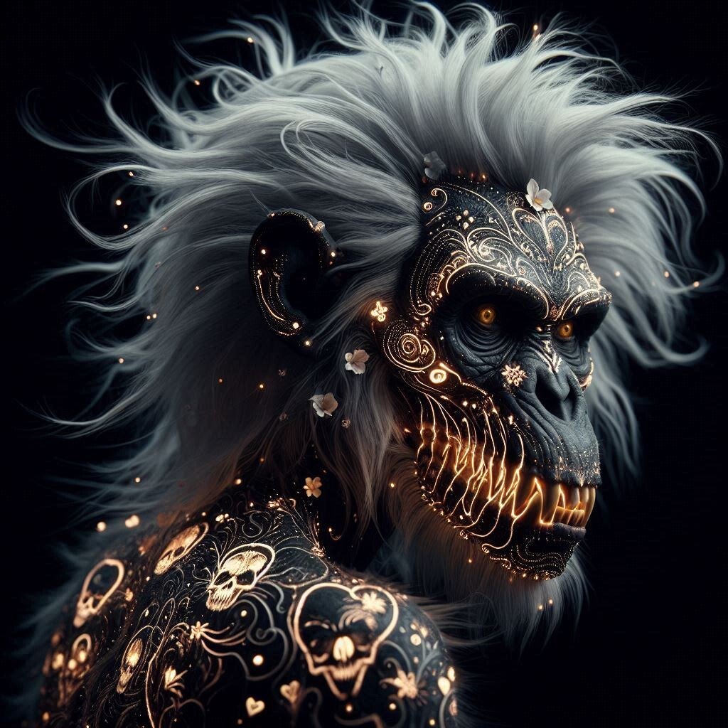 Models with bioluminescent body art-Chimp