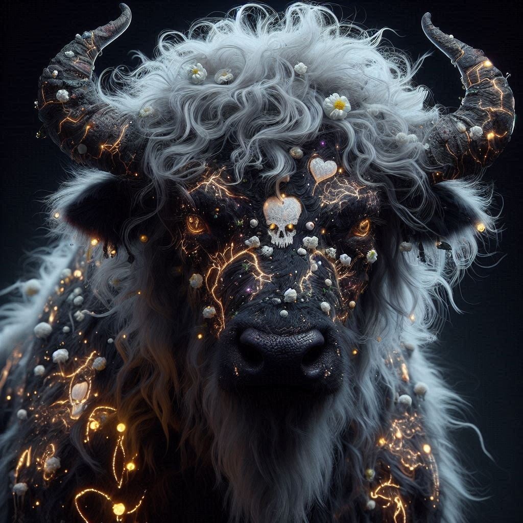 Models with bioluminescent body art-Bison