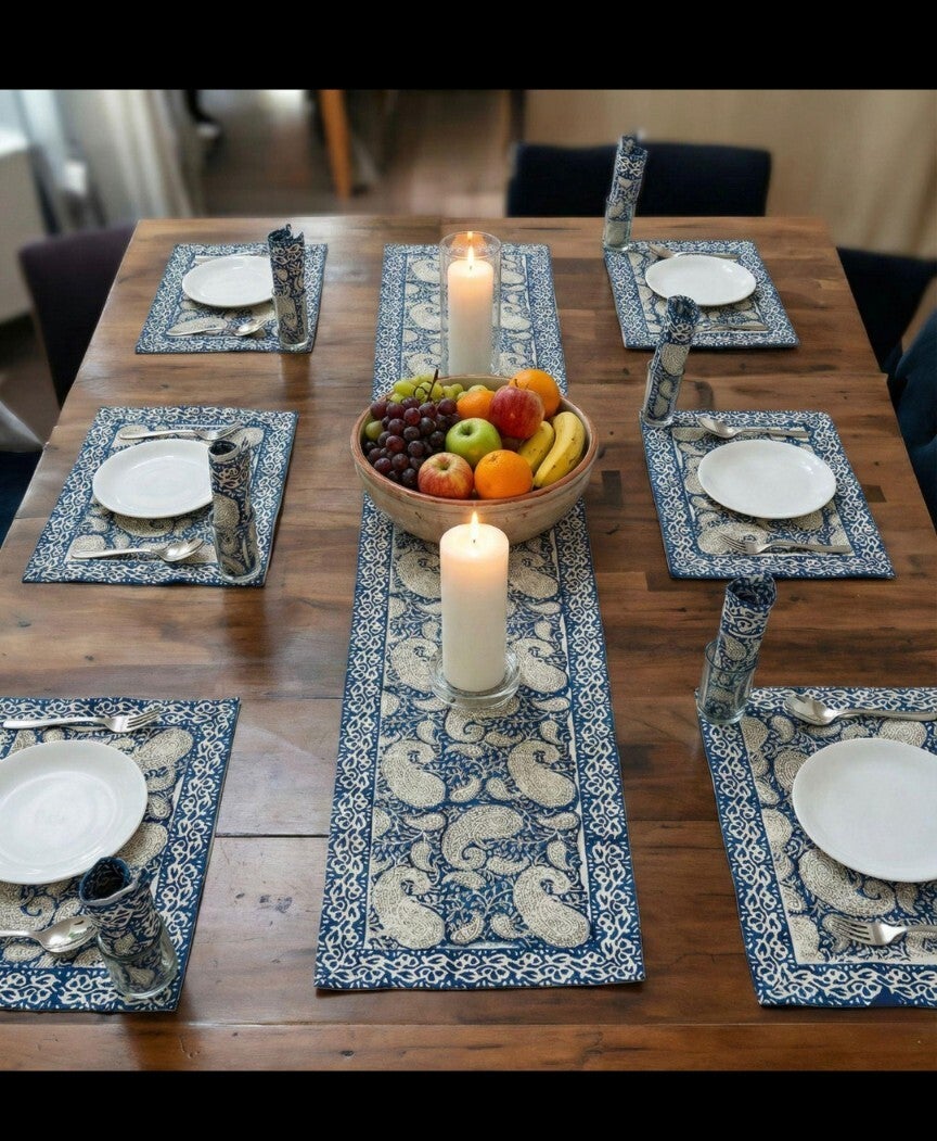 Indigo Paisley Hand Block Printed Dining Linen Set