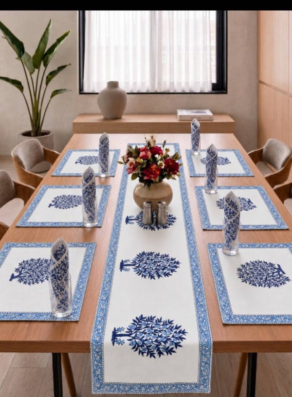 Neel Vriksha Hand Block Printed Dining Linen Set