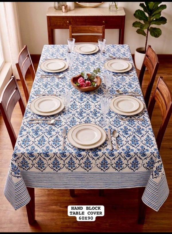 Azure Bloom Hand Block Printed Table Cover