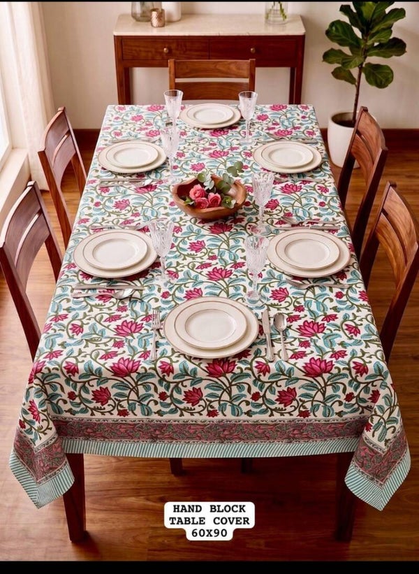 Lotus Garden Hand Block Printed Table Cover