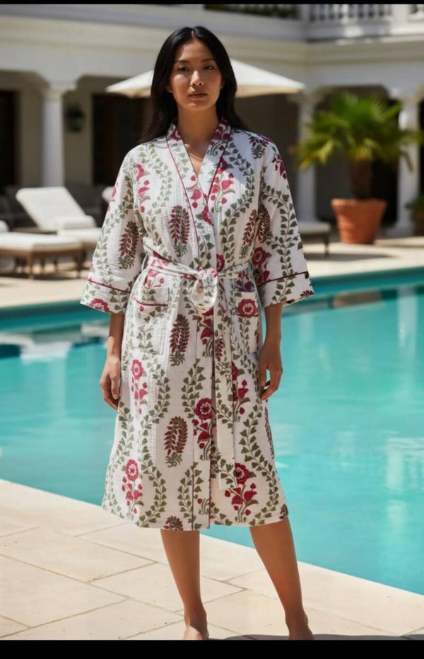 Ruby Cypress Hand Block Printed Robe