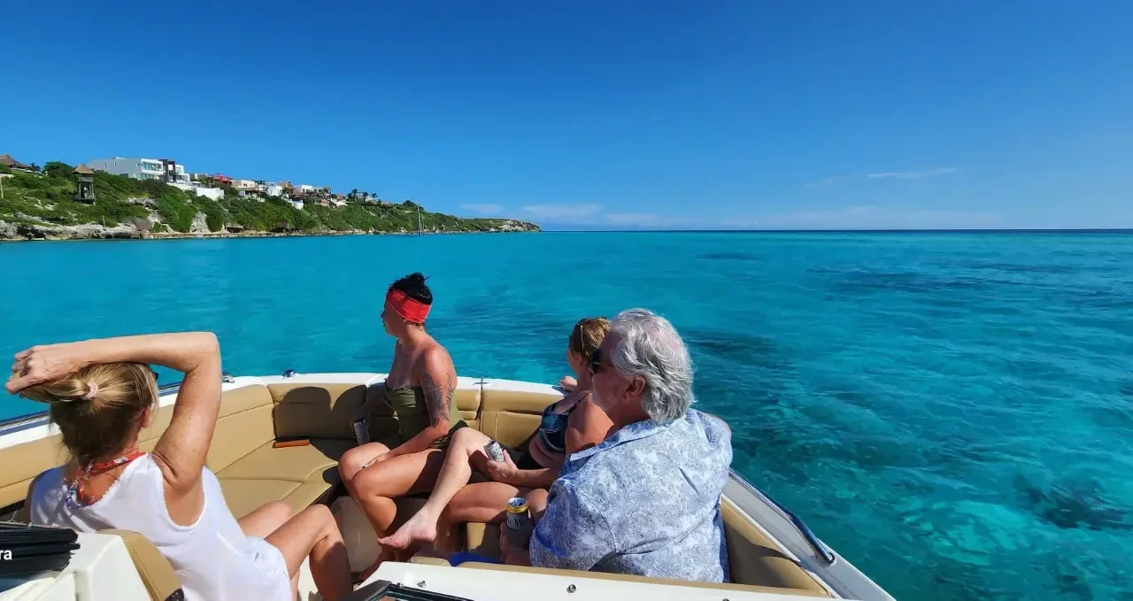 Family enjoying yacht