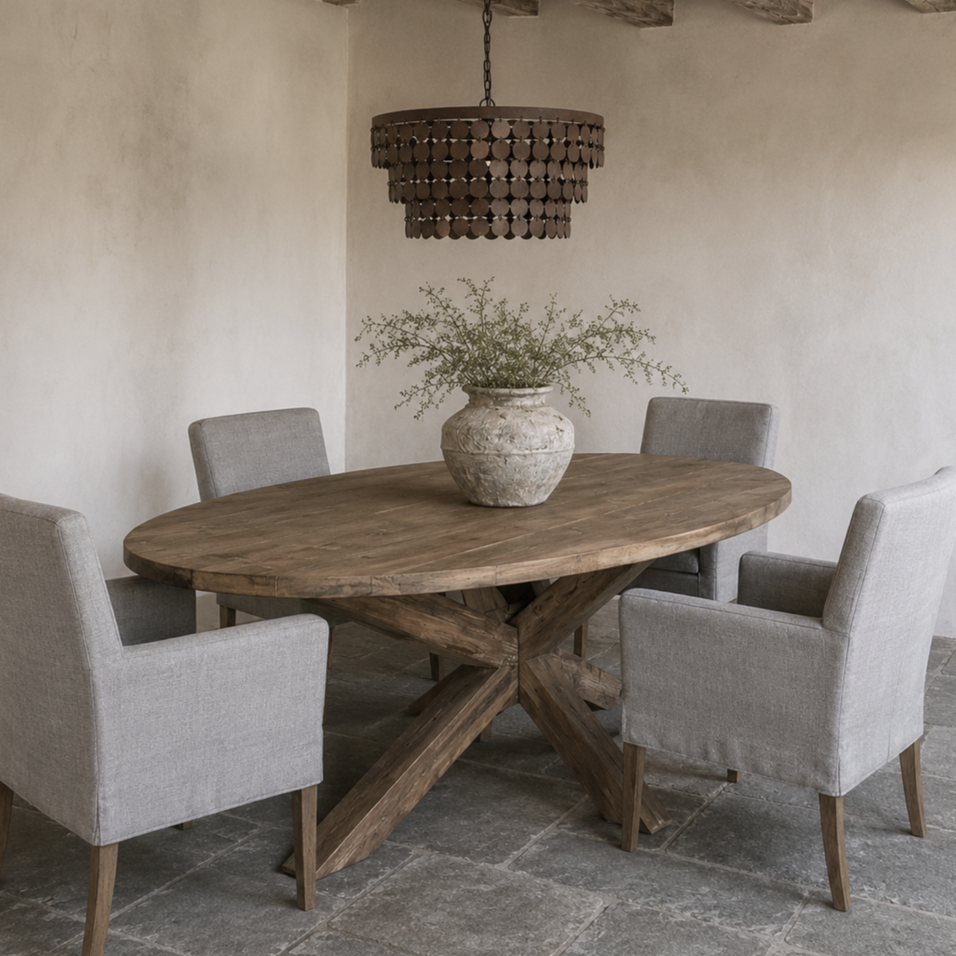 Dingklik - ovale tafel lightbrown stoel Bas en hanglamp Sikka