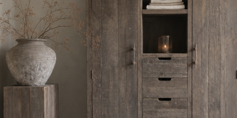 Driftwood kast Bram en oude kruik op zuil