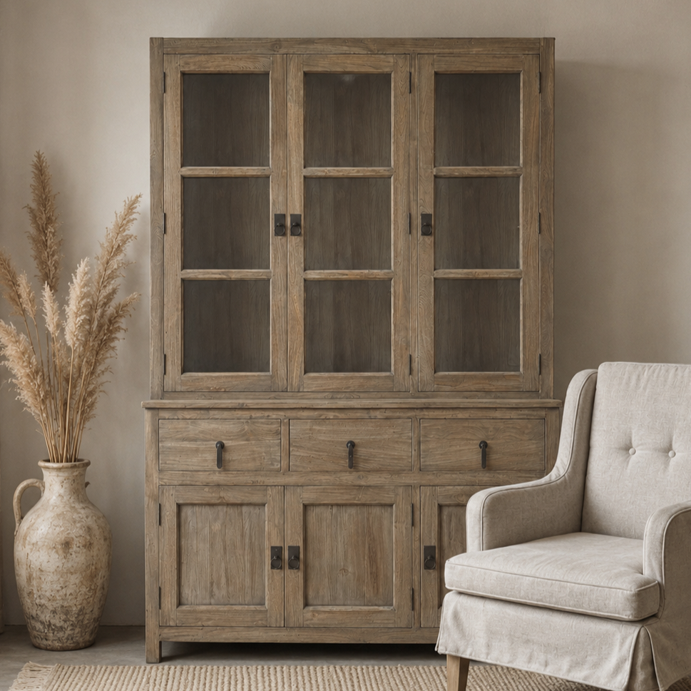 Rustic Teak - vitrinekast en stoel Lara