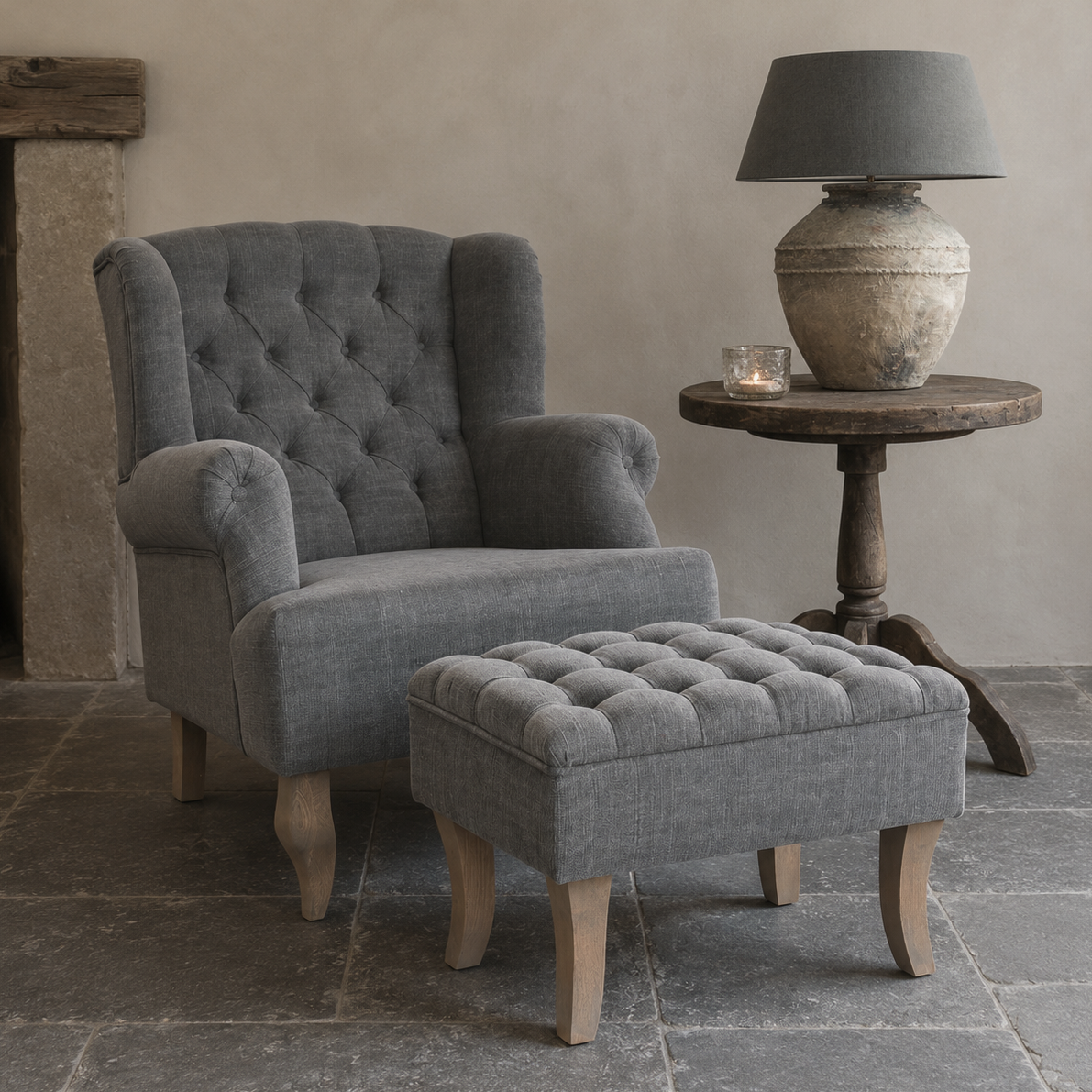 fauteuil Bella en hocker Lola