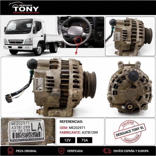 Alternador Mitsubishi Canter 3.0 DI-D 125 CV OEM ME202971 / A3TB1299