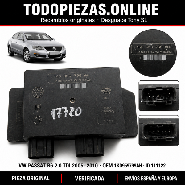 Módulo confort Volkswagen Passat B6/B7 Golf V/VI Audi A3 8P Seat León 1P OEM: 1K0959799AH