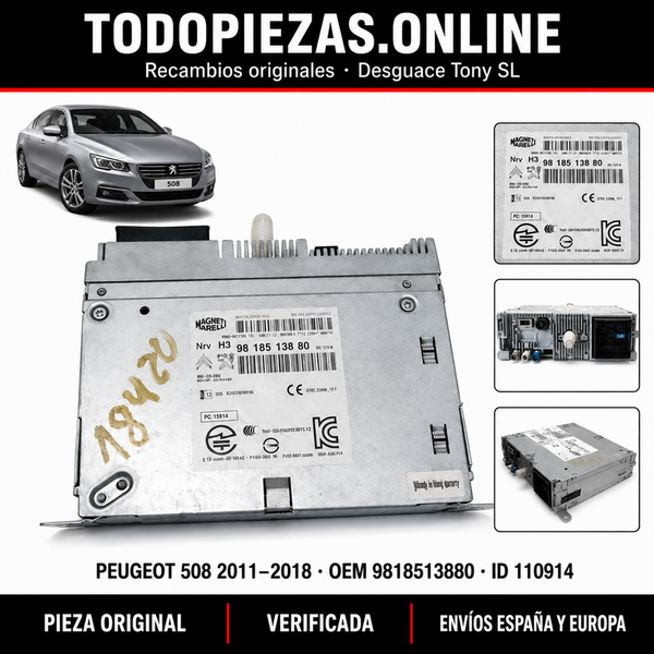 Unidad de radio y navegación Peugeot 508 Magneti Marelli SMEG OEM: 9818513880