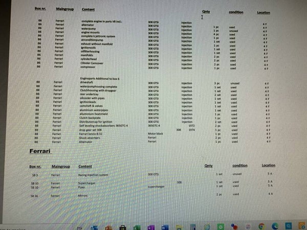 Ferrari 308 Various Engine parts / verschillende Motor onderdelen