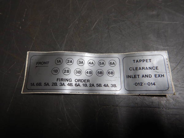 Tappet Clearance and Firing Order Plaque  C34433