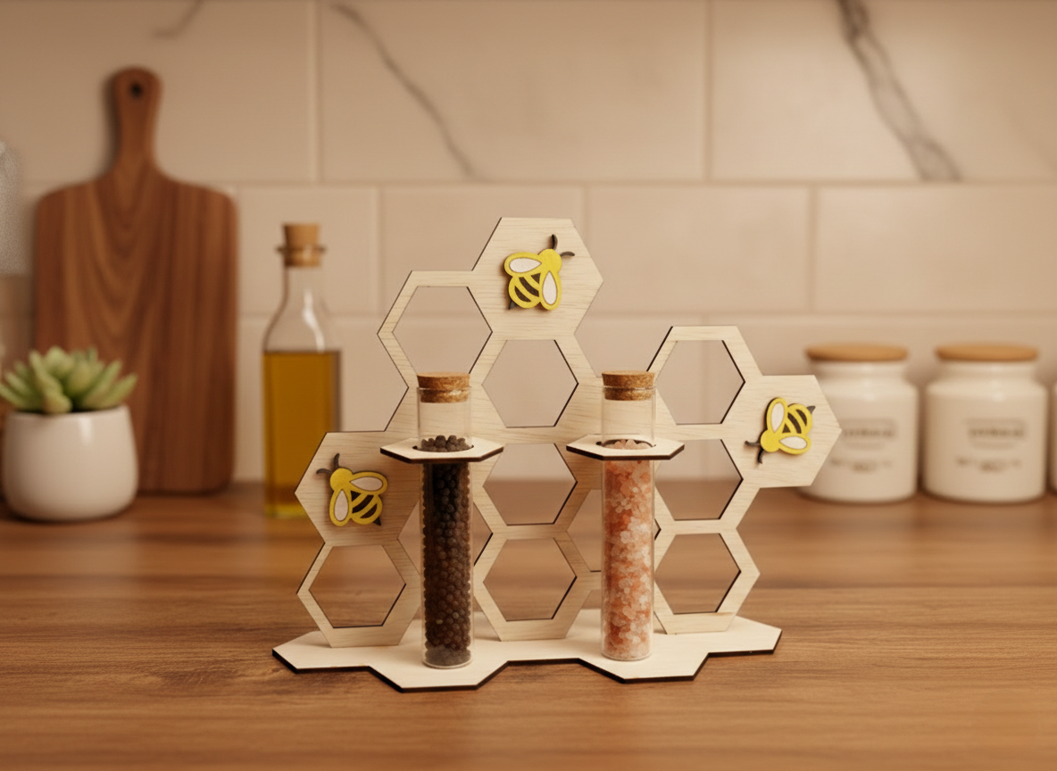 Honingraat kruidenhouder met peper & zout