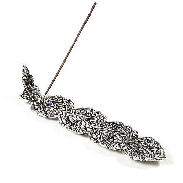 Wierookbrander Boeddha bladvorm zilverkleur