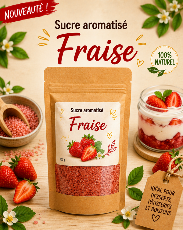 🍓 Sucre Aromatisé Fraise – 100 g