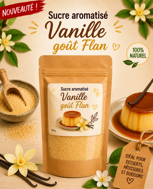 🍮 Sucre Aromatisé Vanille Goût Flan – 100 g