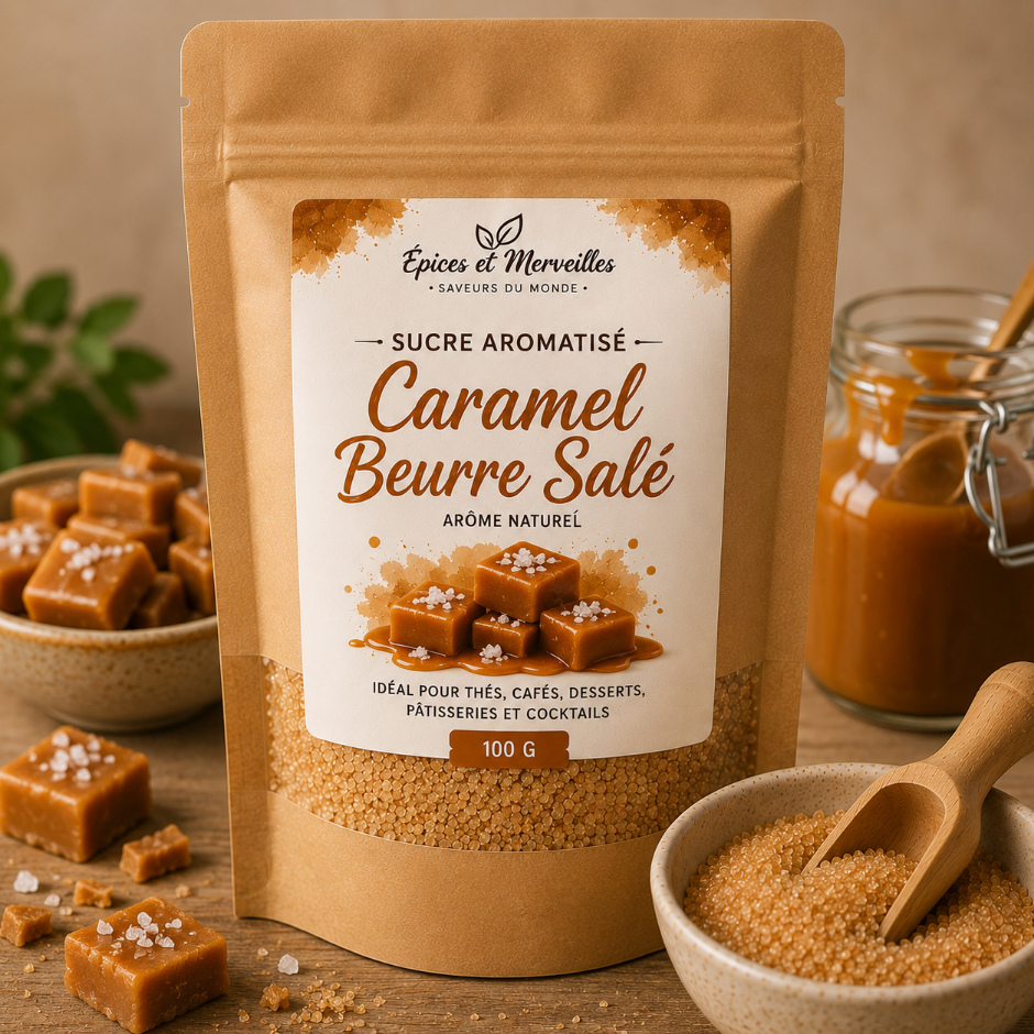🧈 Sucre Aromatisé Caramel au Beurre Salé – 100 g