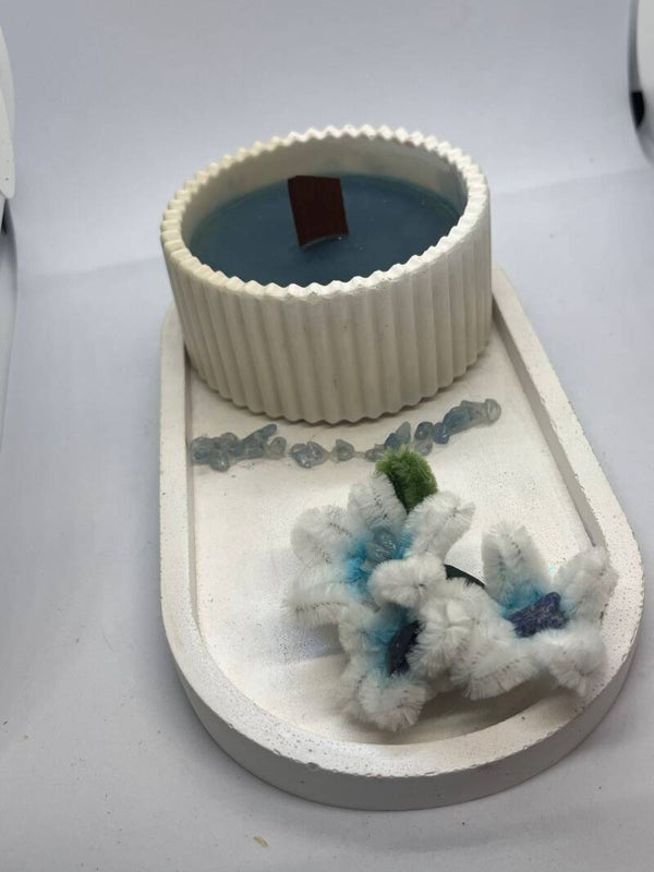 CANDELE 4 ELEMENTI CON PIETRE NATURALI E FIORI