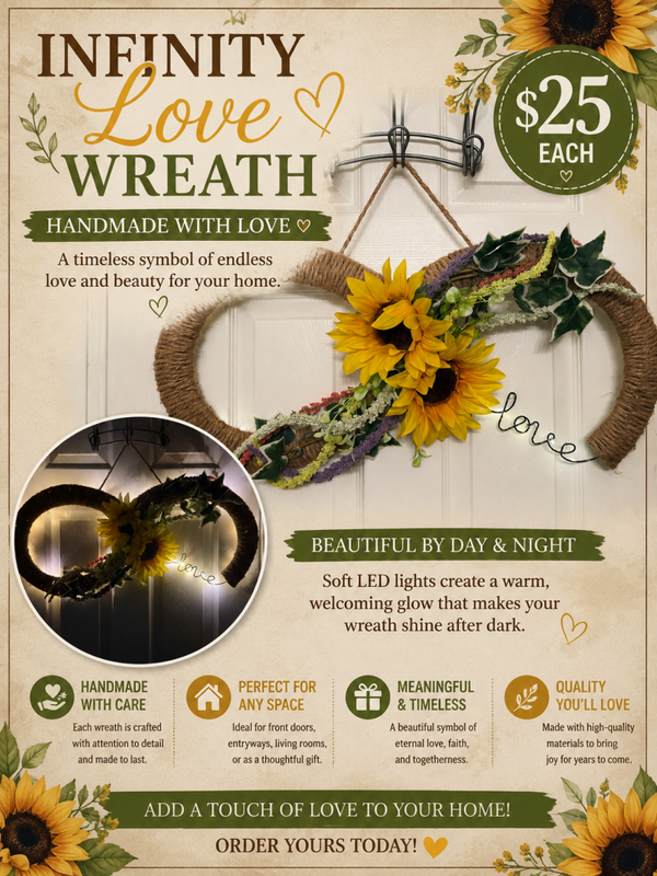 Light up Infiniti love door wreath