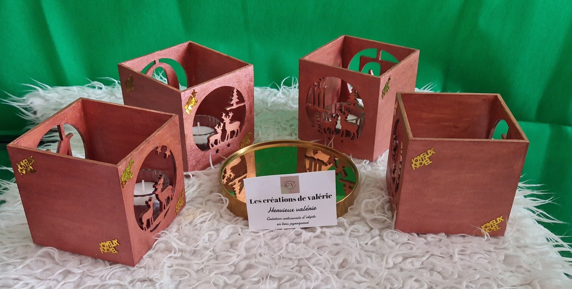 Bougeoir de Noël en bois cuivré