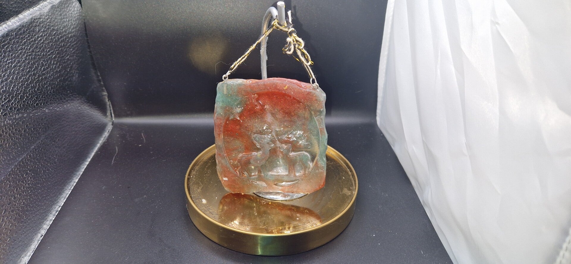 Décoration Noël rectangle motif cerf rouge vert transparent