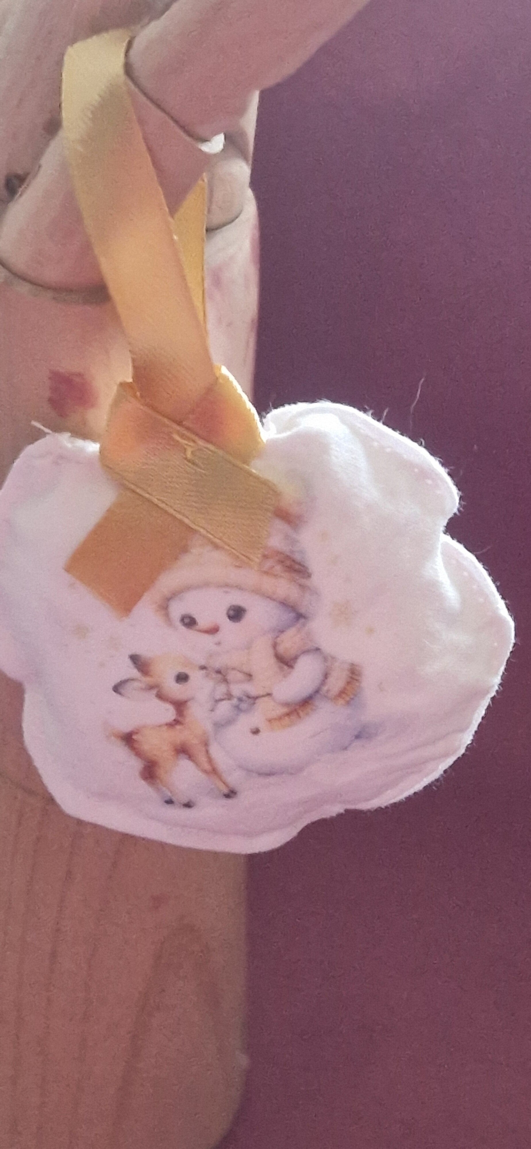 Boule de Noël en tissu coton motif bonhomme de neige et faon