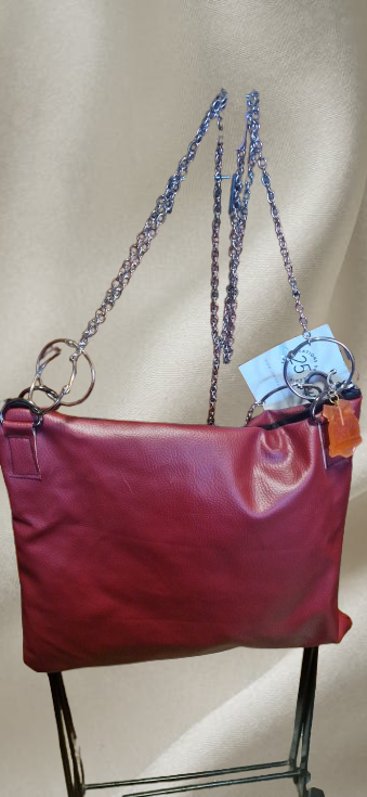 Sac simili cuir rouge bordeaux lanière chaîne