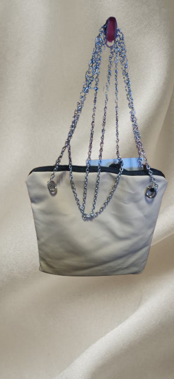 Sac simili cuir beige lanière chaîne