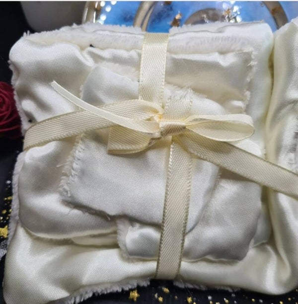 Carré coton en éponge bambou et satin (petit lot), nettoyage peau, lunette, écran, ardoise