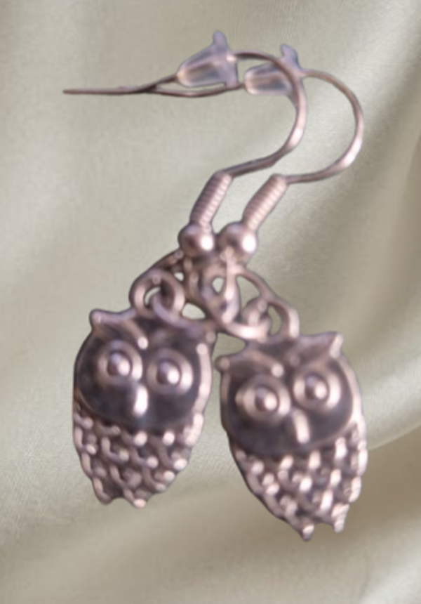 Boucle d'oreilles acier motif hibou argenté