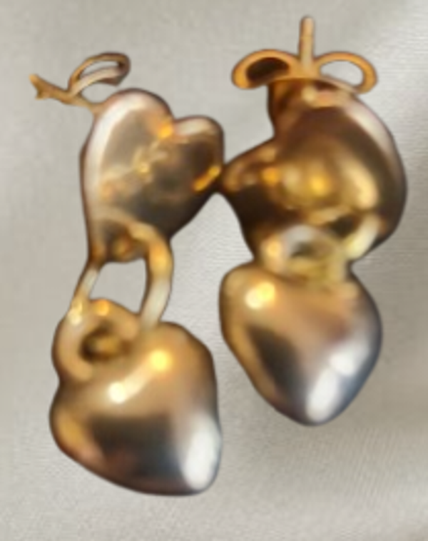 Boucle d'oreilles acier motif perle rondes dorées avec un anneau, Fermoir coeur doré à clou