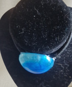 Élastique à cheveux en résine forme gros rond bleu aquatique, cordon élastique noir