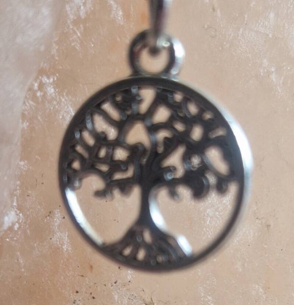 Collier avec pendentif arbre de vie argenté modèle 3 cordon ciré cuir noir avec boucles