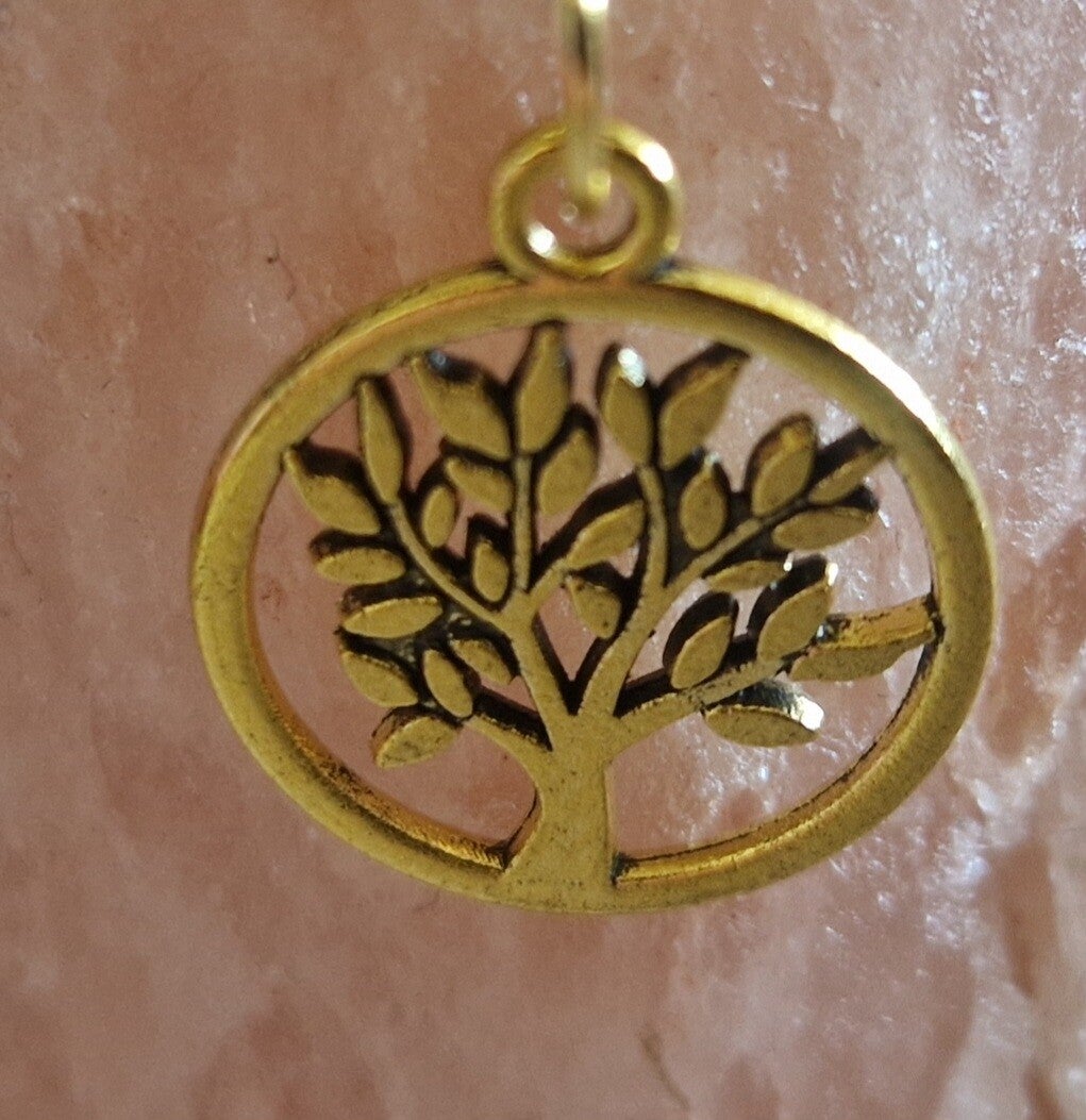 Collier avec pendentif  arbre de vie doré modèle 1 cordon ciré cuir noir avec boucles