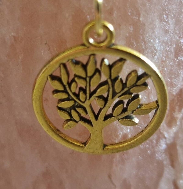 Collier avec pendentif  arbre de vie doré modèle 1 cordon ciré cuir noir avec boucles