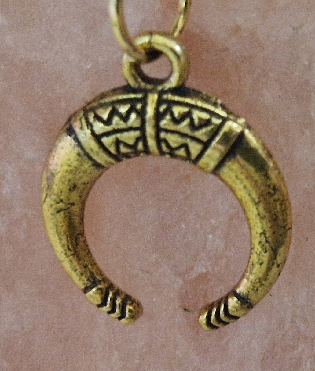 Collier avec pendentif fer à  cheval doré modèle 1 cordon ciré cuir noir avec boucles