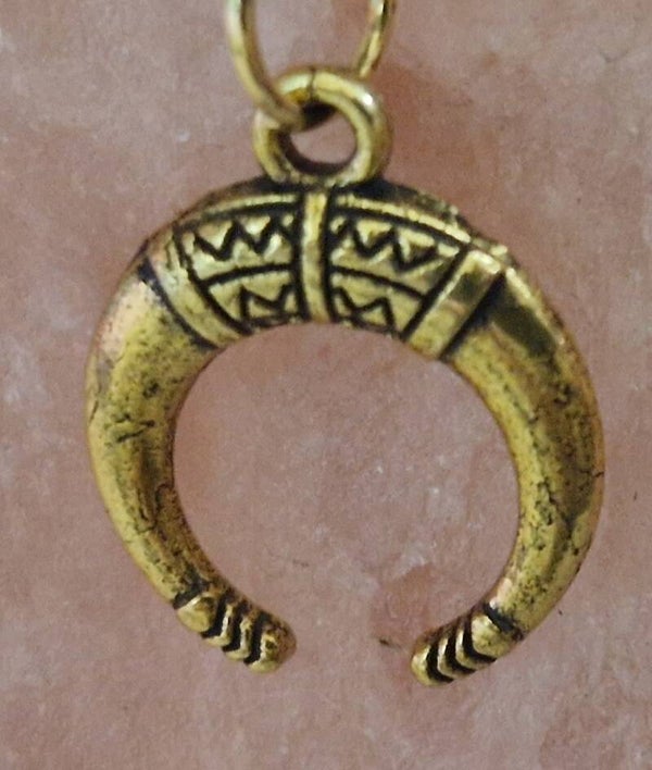 Collier avec pendentif fer à  cheval doré modèle 1 cordon ciré cuir noir avec boucles